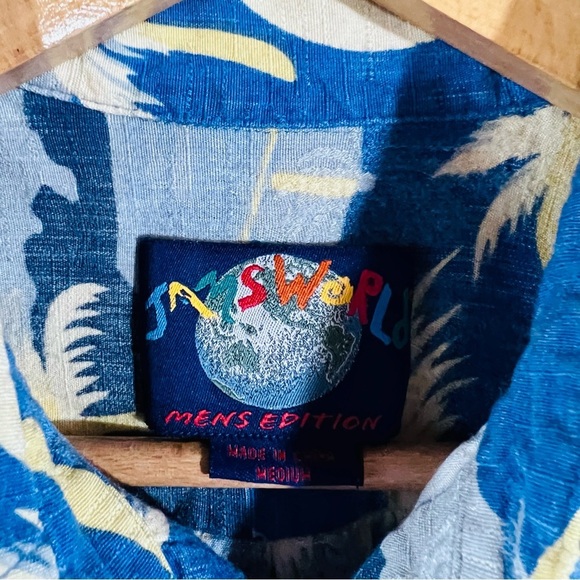 Vintage Jams World Men’s Edition Blue Palm Tree Print Short Sleeve Button Down M - Picture 5 of 6